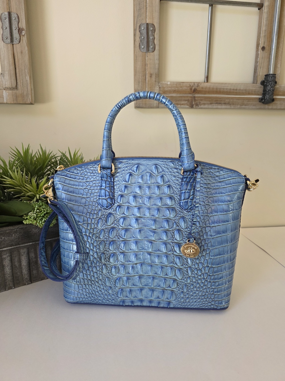 Brahmin Duxbury Electric Blue Ombre Melbourne Satchel Crossbody + Wallet - Picture 3 of 15